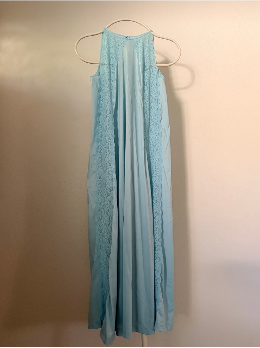 Sleeveless Lace-Trim Maxi Nightgown in turquoise Light Blue size Large